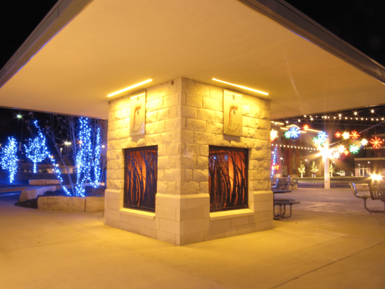 Blue-Earth-Plaza-Fire-Place-Night